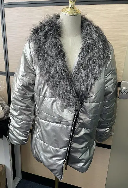 Casual Women Fur Collar Hooded Coat Long Sleeve Luxury Jackets Thick Warm 4XL Plus Size Coats Short Parkas 2023 New Silver Black