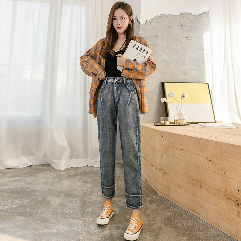 

Will spring a new jeans female han edition of tall waist elastic spring summer haroun pants loose nine points torre pants