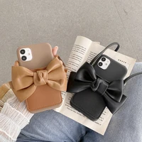 for oneplus 6 6t 7 7t 8 8t 9 pro fashion big bow card pocket purse case phone shell crossbody back cover long strap