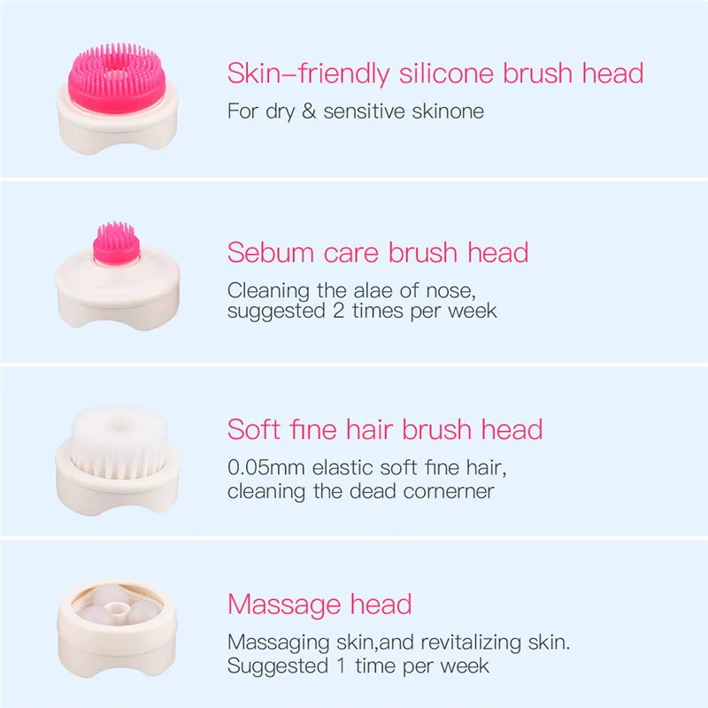 5 в 1 Очищающая щетка для лица Sonic Vibration Silicone Deep Skin Pore чистки угрей моющийся