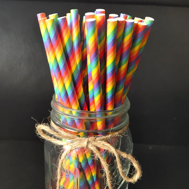 25 шт одноразовые бумажные радужные соломинки для питья разлагаемые трубочки