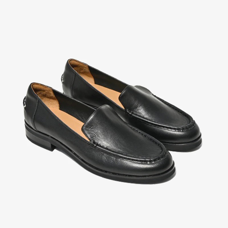 

Donna-in 2021 New Black Calfskin Loafers for Office Lady Low Heel Slip-On Soft Genuine Leather Concise Comfort Women Shoes