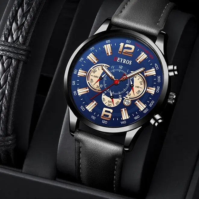 

DEYROS Luxury Men's Calendar Wrist Watch Casual Sports Luminous Leather Quartz Clock Men Business Watches Relogio Masculino