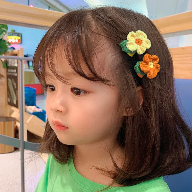 

New Mini Children's Hairpin Color Knitted Wool All-match Small Flower Hairpin Duckbill Clip Cute Female Clip Headdress