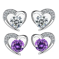 fashion jewelry 925 sterling silver aaa love heart crystal zircon ear studs woman%e2%80%98s earrings