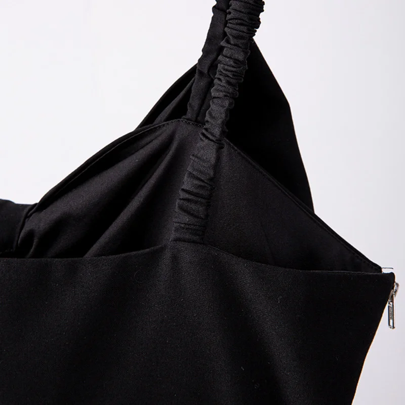 

[DEAT] High Elastic Waist Trousers New Loose Fit Pants Women Black Bow Patchwork Zipper Hollow Fashion Tide Summer 2021 7D1658
