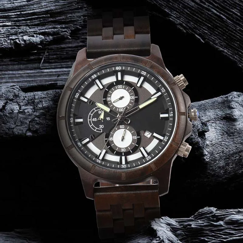 

SHIFENMEI Sandalwood Strap Wooden Multifunctional Man's Wristwatch Quartz Business Watch Men Moon Phase, Calendar