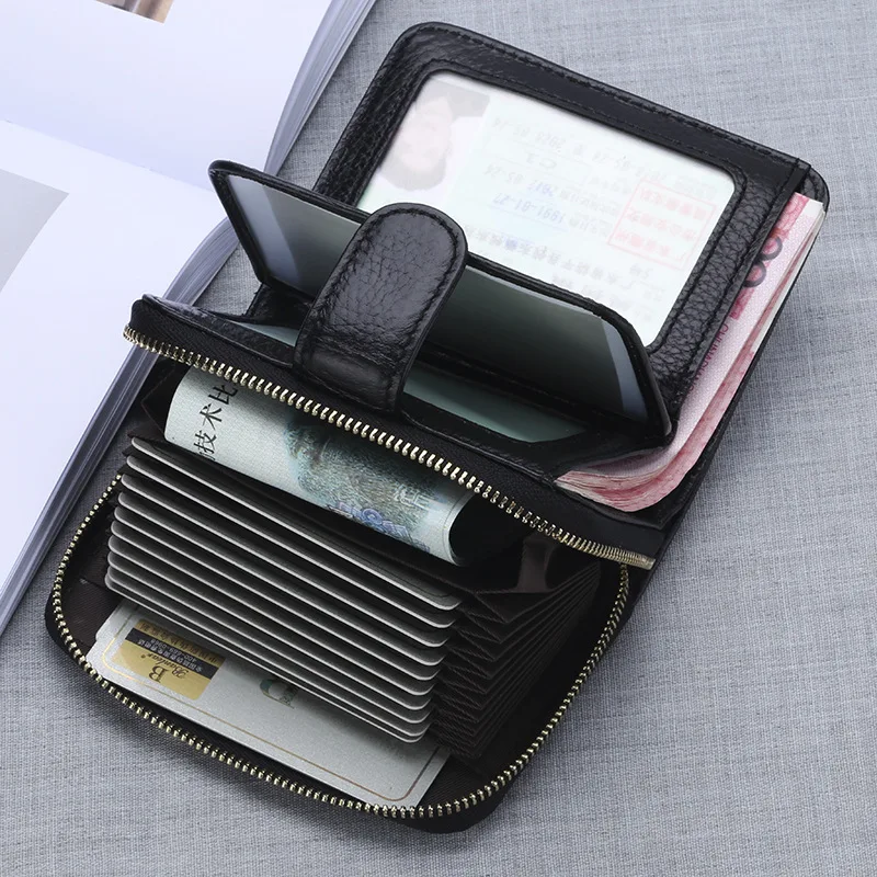 unisex card holder genuine leather wallet for cards casual cardholder female business zip purse rfid protection men id holder free global shipping