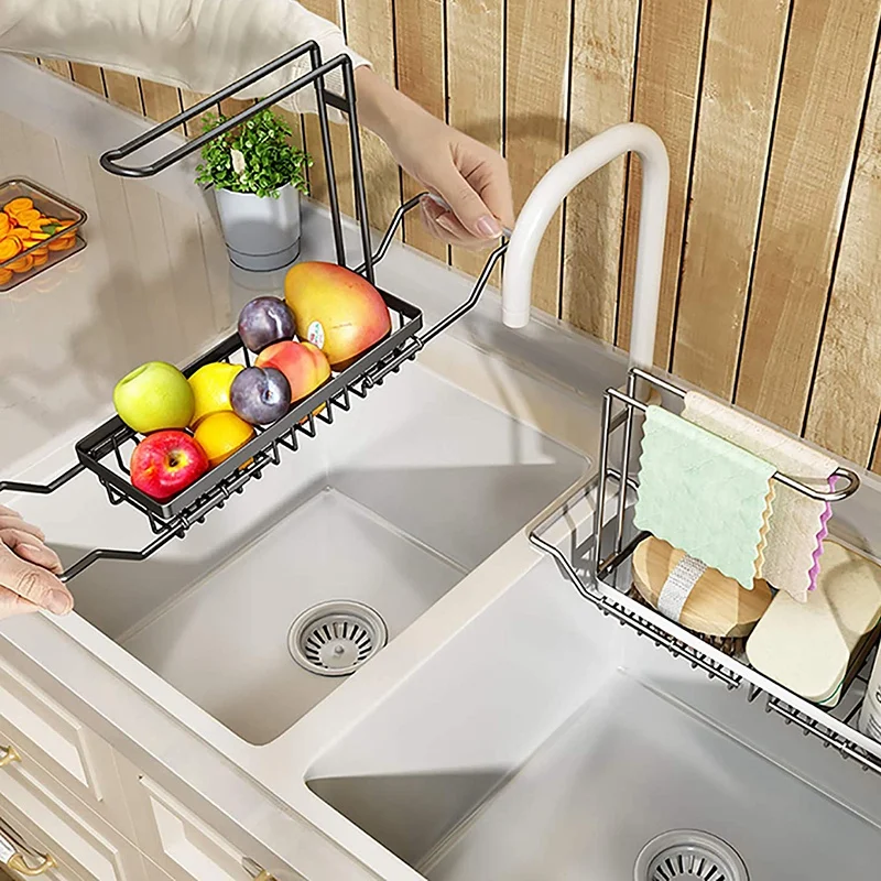 

Kitchen Sink Caddy, Sponge Holder for Kitchen Sink, Dish Sponge Brush Organizer Rack, Expandable Rust Proof