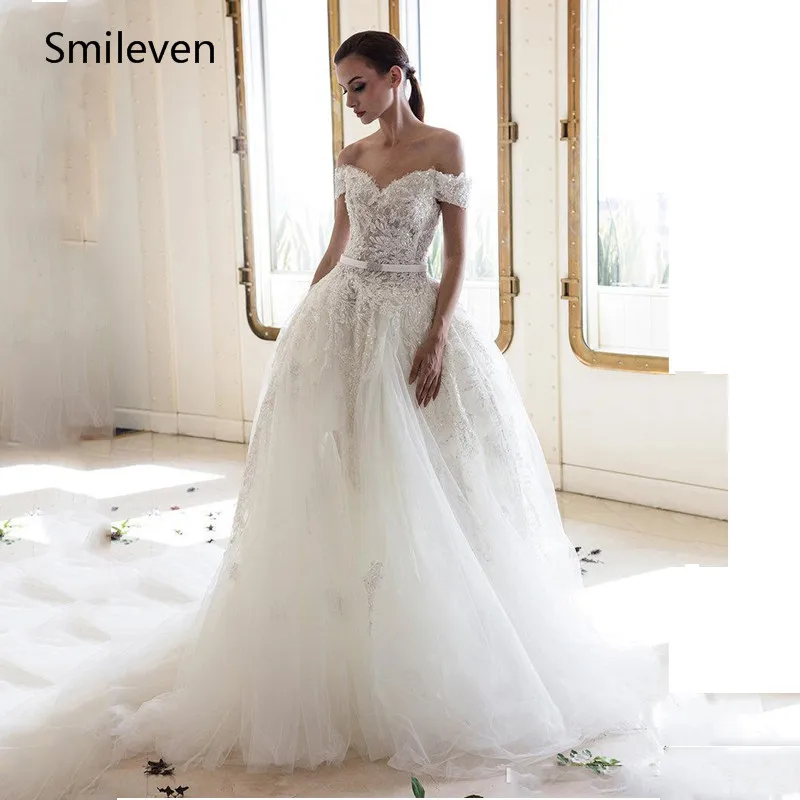 Свадебное платье Smileven в стиле бохо с открытыми плечами и аппликацией|Свадебные
