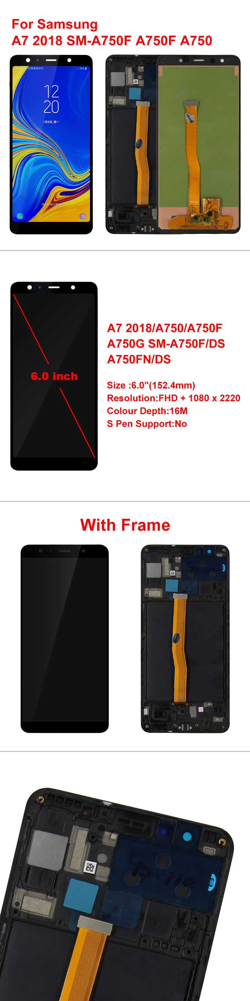 6," для samsung Galaxy A7 SM-A750F A750 A750F ЖК-дисплей сенсорный экран дигитайзер Запасные части для A750H дисплей