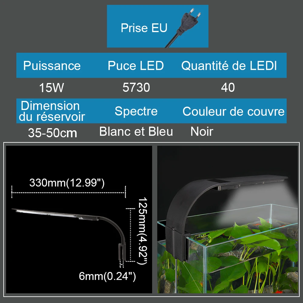 X9-EU-Black-220V Senzeal Aquarium Light Super bright Aquarium Led Lighting M3/X3/X5/X7/X9 Clip-on Slim Fish LED Lamp 220V/110V Fish Tank LED Lamp - Цвет: X9-EU-Black-220V