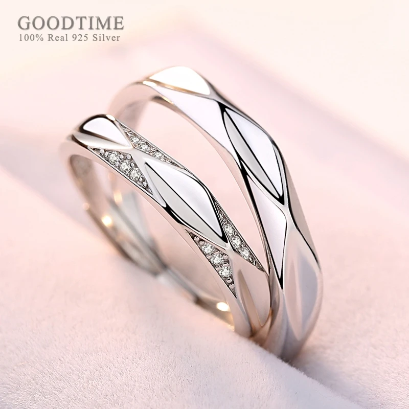 Модные кольца для пар из 100% настоящего серебра 925 пробы обручальные с цирконием
