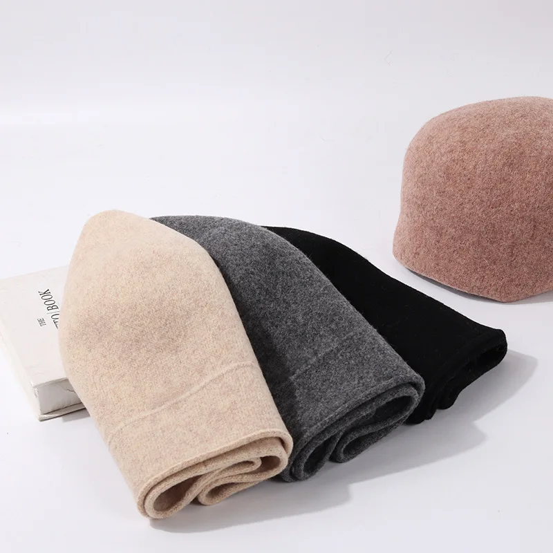 

New Cashmere Hat Women's Winter Korean Casual Warm Earflaps Head-Wrapping Cap fashion Knitted Hat Pile Headwear Cap
