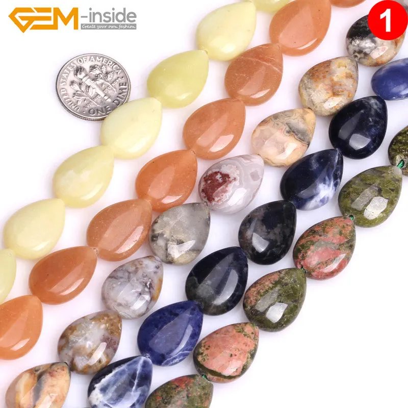

Natural Flat Drop Teardrop Drip Stone Beads For Jewelry Making 13X18mm 15inches DIY Jewellery Selectable Material