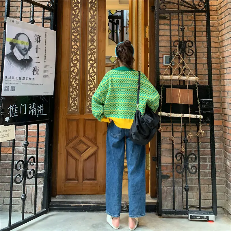 

Color contrast T-shirt, Rebecca short INS, loose autumn V-neck top