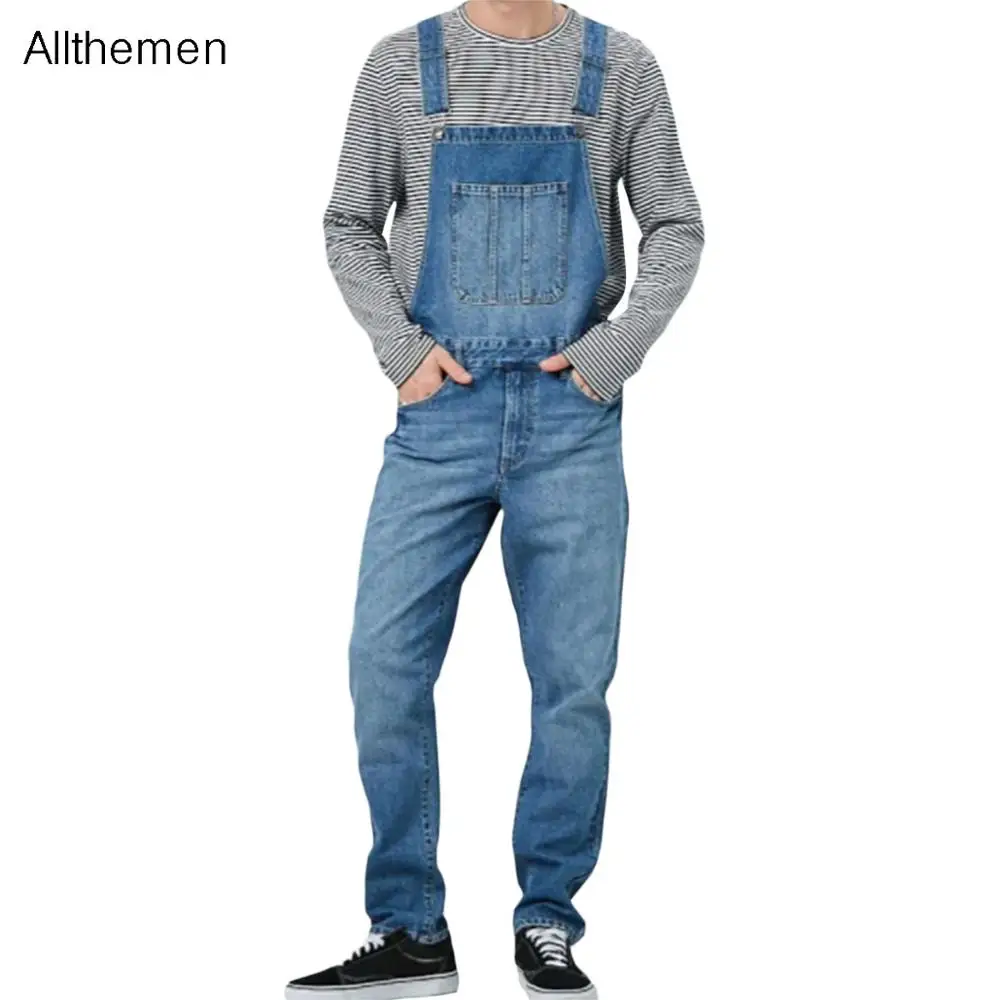 

Allthemen Fashion Men's Jeans Jumpsuits Cotton Jumpsuit Mens Overalls Casual Sleeveless Solid Color Romper Pocket Trousers
