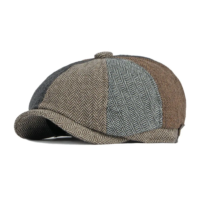 

Spring Autumn Personality Stitching Newsboy Caps for Men High Quality Casual Vintage Eight Slices Stitching Flat Hat Berets