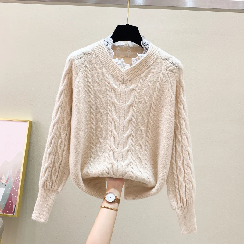 Женский Повседневный свитер и пуловеры длинный кружевной джемпер с V-образным