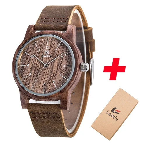 walnut sandal wood UWOOD мужские деревянные кварцевые наручные часы минимализм Античный Ретро мягкий кожаный браслет для мужчин подарок мужские деревянные часы - Цвет: walnut sandal wood