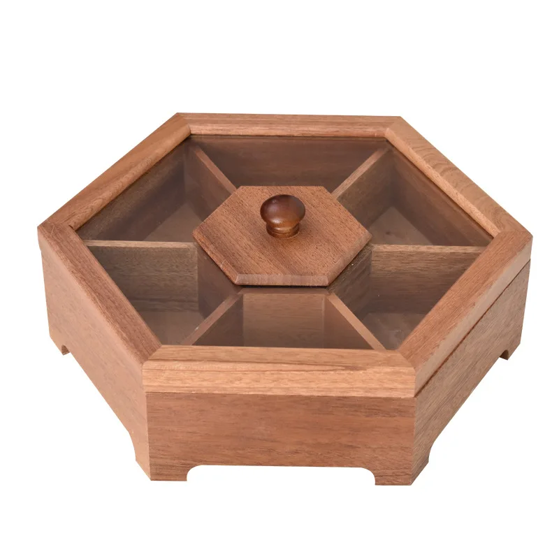 

Ebony Dried Fruit Box Divided Into Compartments with Lid Candy Snack Box Household Wood Multi-cell Nut Peanut Storage Home Decor