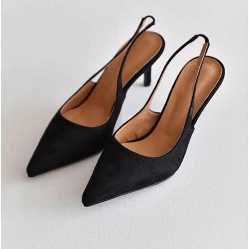 

2020 NEW 8CM PUMPS Commuter Women's Shoes Series Fashion Suede Gentle Elegant Pointed Stiletto Women's Slingback Shoes 4colors
