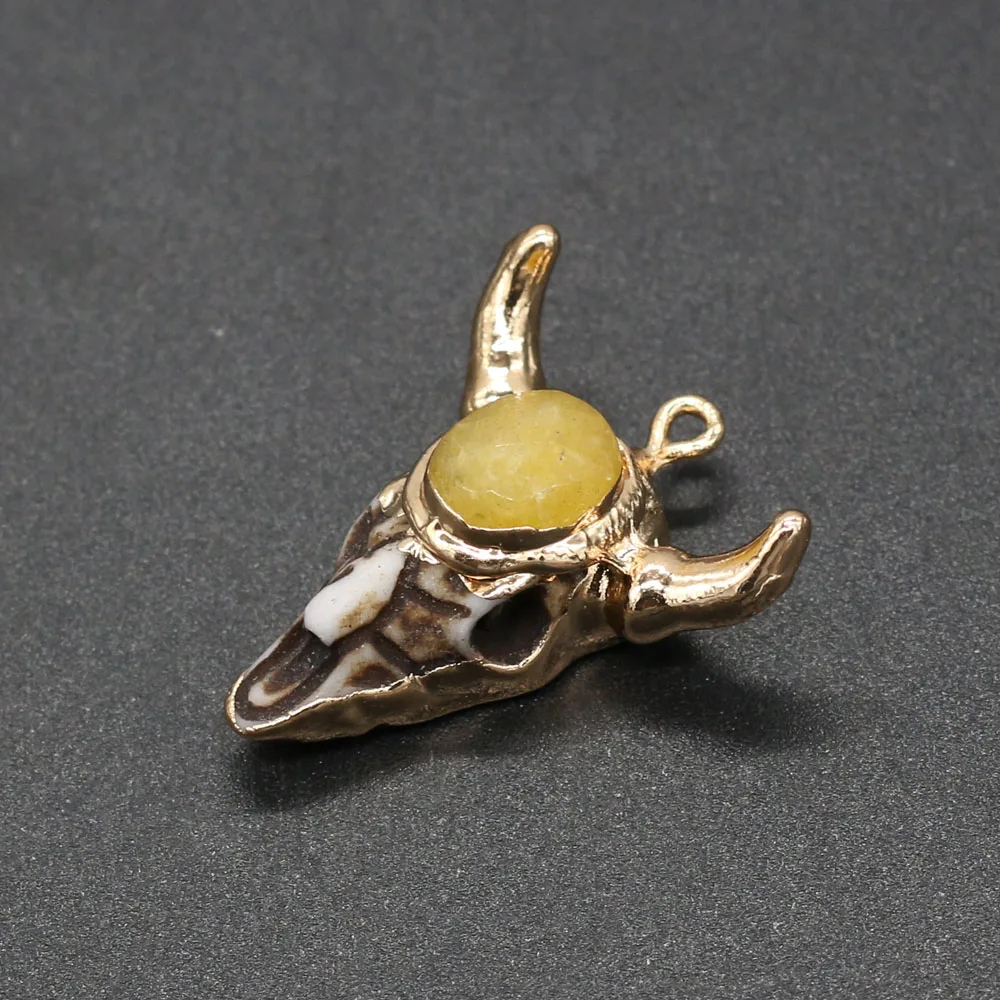 

Vintage Bull Skull Pendant Golden plated OX Horn for Fashion Jewelry Making Necklace Gift 26x30mm