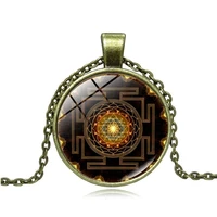sacred sri lanka yantra mandala time gemstone glass alloy logo religious pendant necklace vintage sweater chain wholesale choker