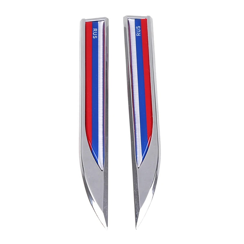 

2 Pcs Side Wing Metal Blade Fender 3D Car Stickers Russia Letter Countries National Flag Emblem Logo Decal Car Styling