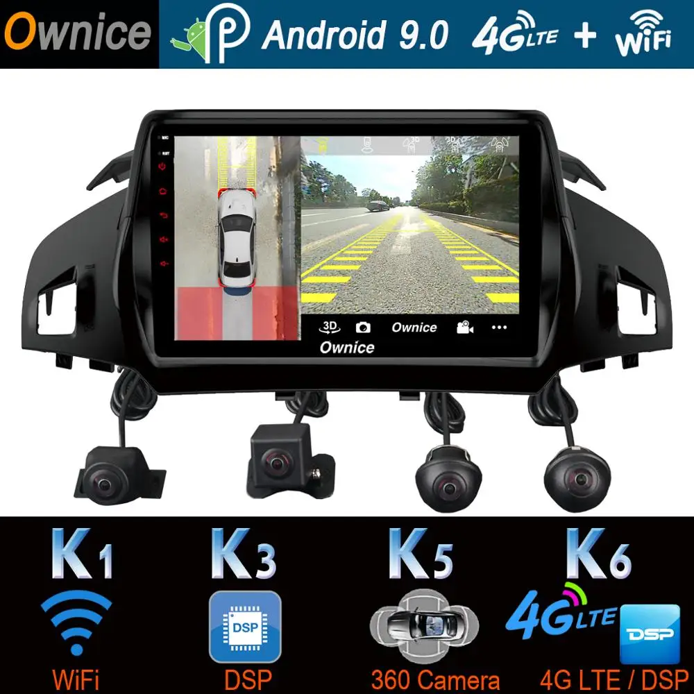 Панорамная камера 360 ° 4G SIM WiFi Android 9,0 4G+ 64G SPDIF DSP CarPlay Автомобильный плеер для Ford Kuga 2013- C-Max gps радио