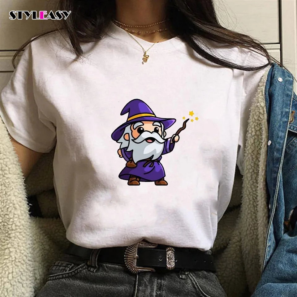 Летняя женская футболка с буквенным принтом Kawaii Magician в трендовом стиле круглым