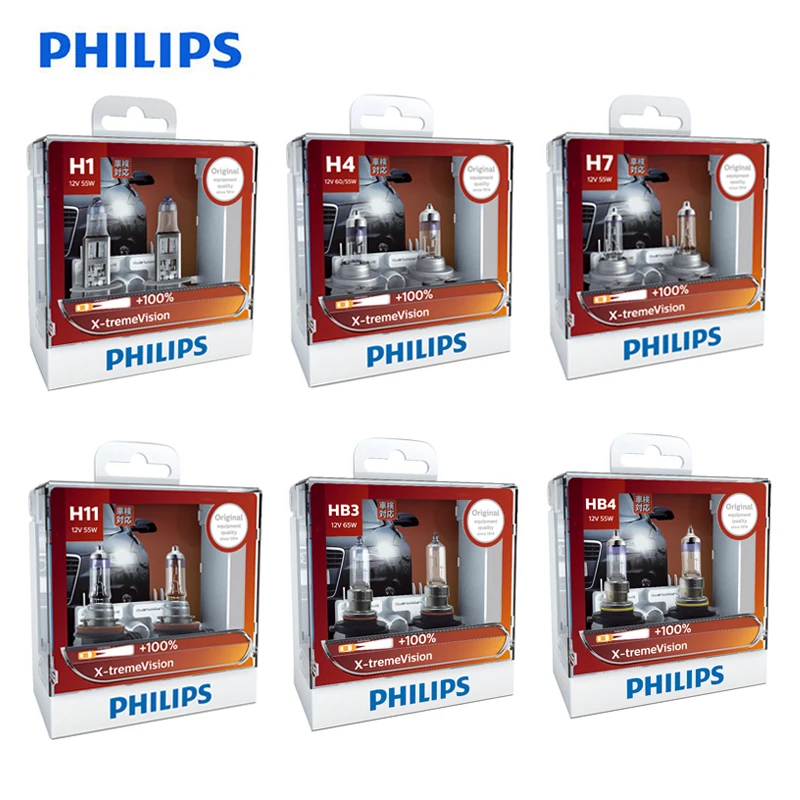 

Philips X-treme Vision H1 H4 H7 H11 9003 9005 9006 HB2 HB3 HB4 XV 12V +100% More Bright Light Car Halogen Headlight Lamp , X2