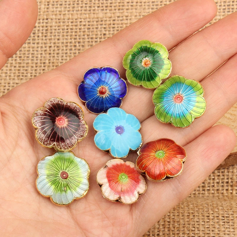 

2pcs Cloisonne Silver Blue Petal-shaped Loose Beads Enamel Filigree Accessories DIY Jewellery Making Bracelet Earrings Necklace
