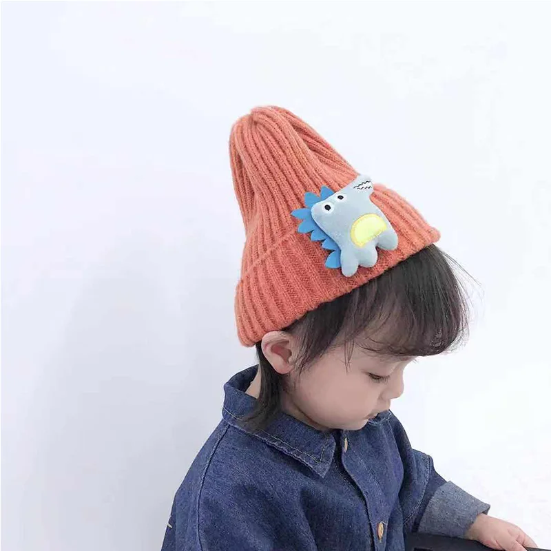 

2021 Winter Cartoon Dinosaur Baby Hats Warm Knitted Baby Boy Girls Caps Beanie Elastic Kids Hat Children Cap Bonnet pour enfants