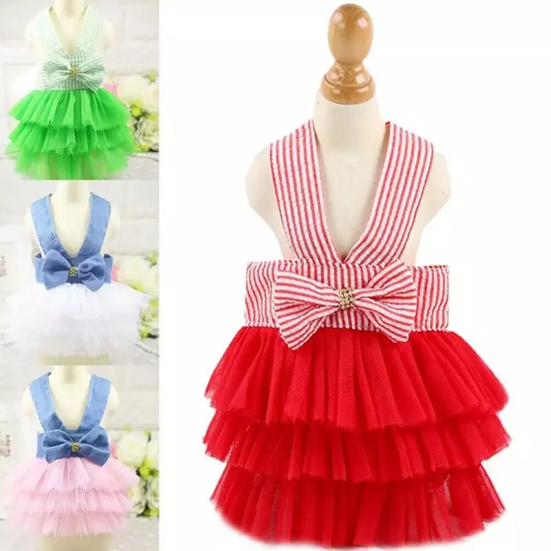 

Summer Girl Dog Bowknot Dresses Clothes For Small Dogs Cats Skirt Pet Lace Princess Wedding Dress Suit for Chihuahua Yorkie Tutu