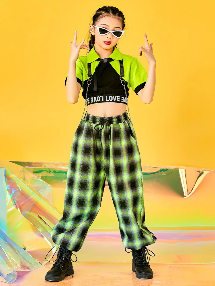 

Children'S Day jazz Dance Costumes Hip Hop Street Dance Suit Girls Green Stage Outfits Catwalk Rave Performance Clothes WD0017