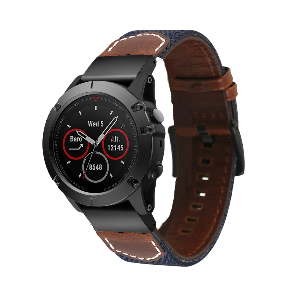 Кожаный ремешок для наручных часов Garmin Fenix 5 6 5X 6X быстросъемный 3 3HR Plus Pro Forerunner 935 945