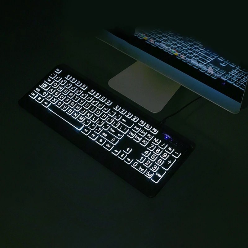 

Large Font Print USB LED Backlit Keyboard 104 Keys Full Size Computer Keyboard for Seniors and Low Vision Individuals