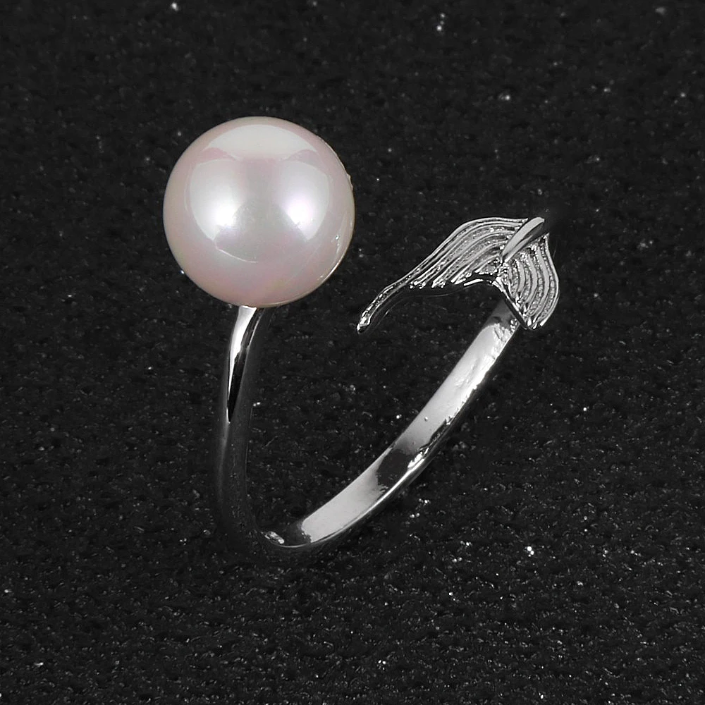 Женское регулируемое кольцо с имитацией жемчуга посеребренное свадебное