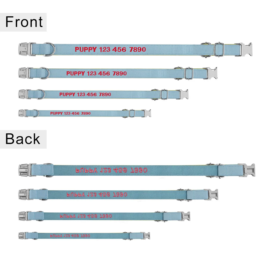 Leather Embroidery Solid Color Basic Dog Collar Personalized Custom ID Tag Adjustable Quick Release All Season Large Small Puppy | Дом и сад