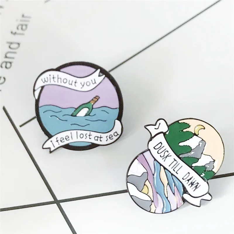 Креативный без вас я потерял в море Эмаль Булавка Сумерки до рассвета брошь