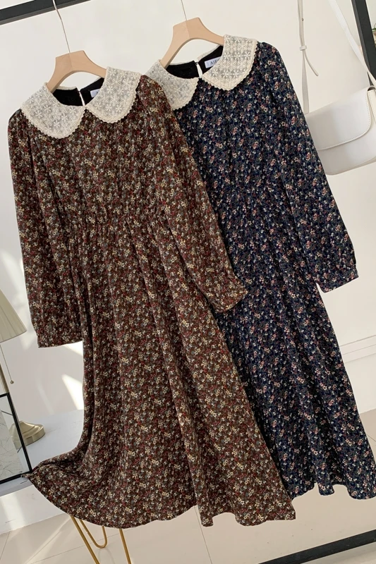 

Blue Lapel Print Dress Women's 2021 Spring New Fashion Slim Loose Dress