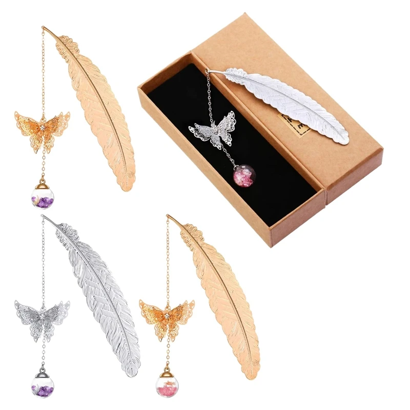 

4 Pcs Metal Feather Bookmarks, Graduate Student Reading Page Markers Bookend Pendant Bookmark Beautiful Metal Bookmark