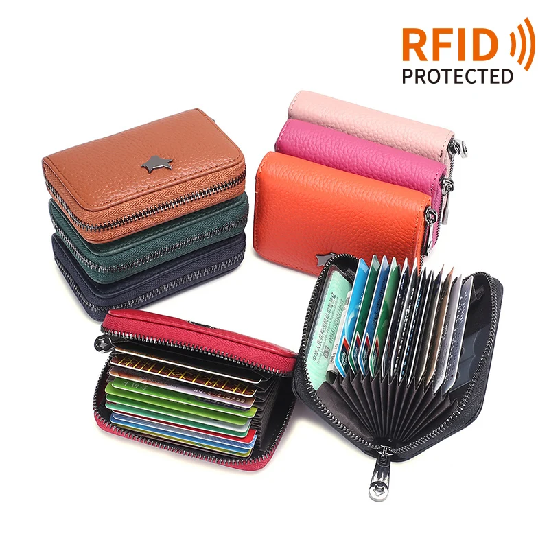 RFID Блокировка защищенная натуральная коровья кожа кошельки 12 слотов для карт