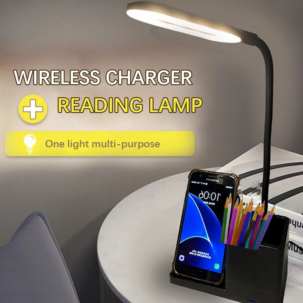 

Reading Light Fast Charge Plastic Metal Wireless Charging Pen Holder Concise LED Desk Lamp Humanize Eye Care Multi-angle