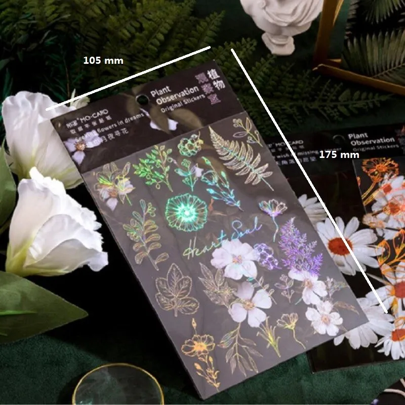 

1packs hot stamping Transparent Flower Stickers Packs PET Cute Plant Decorative Scrapbooking Stationery Stickers