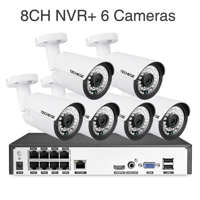 Techege H.265 8CH 4MP Аудио CCTV камера системы наружного водонепроницаемого наблюдения NVR комплект PoE камеры безопасности комплект обнаружения движения - Цвет: 8CH NVR 6 Cameras