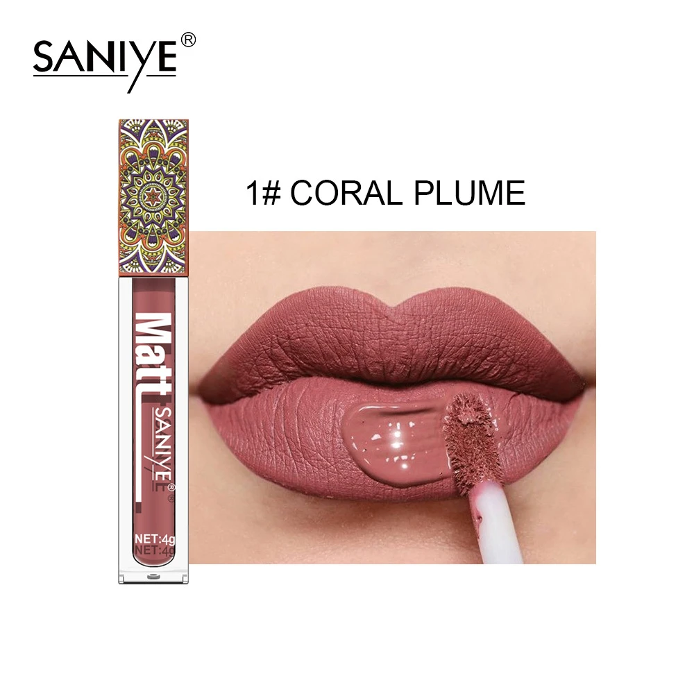 SANIYE Brand Makeup Nude Lip Gloss Waterproof Liquid Matte Lipstick Long Lasting 4g Quick Dry Red Cosmetics |