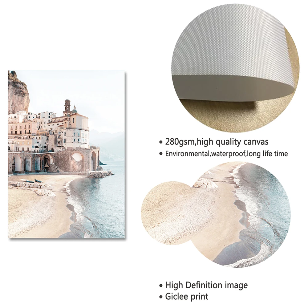 

Italy Amalfi Coast Flower Poster Nature Landscape Print Sea Beach Dream Quote Canvas Painting Wall Decor