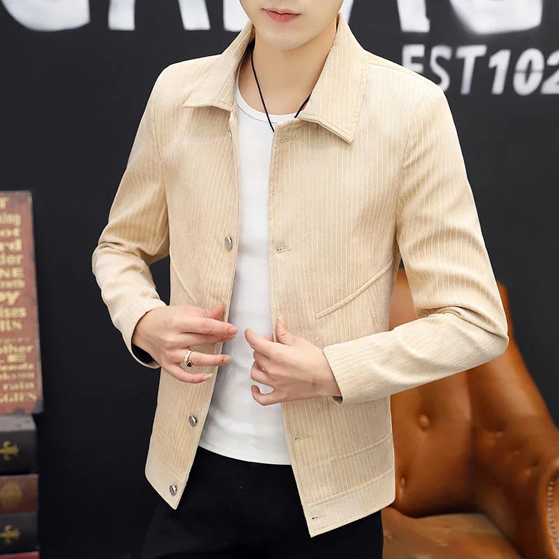 

Men's Autumn Jackets Male Slim Fit Solid Color Coat Casual Streetwear Single Breasted Korean Style Fashion Outwear L48
